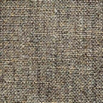 Woven fabric sample, muted gray with gold and beige flecks, dense granular texture, plain weave structure, matte finish, g alp024 designation.