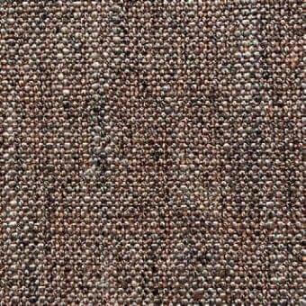 Woven fabric sample, muted brown with gray speckles, exhibiting a nubby texture and subtle grid pattern; label reads “presotto allure plain g alp104”.