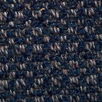 Tavolara fabric sample, dark navy and gray twill weave, speckled texture with beige and brown threads, matte finish, Presotto collection.