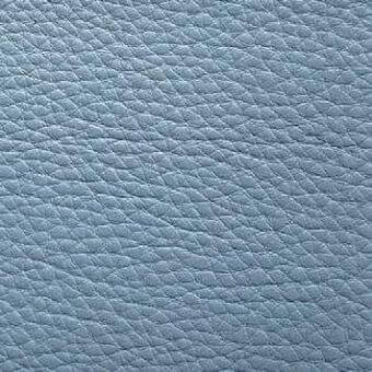 Light blue leather texture with granular grain, matte finish, and tonal variations; durable, heavy weight material sample.