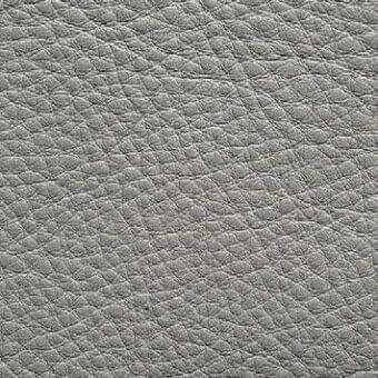Gray leather texture sample with dense pebbled grain, matte finish, and tonal variations; Presotto “xt nhy11039” new heavy leather.