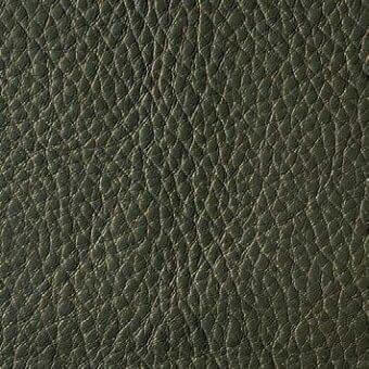 Dark olive-green leather texture with a dense, heavily pebbled surface and subtle lighter-colored grain variations against a dark background.