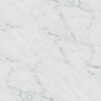 Carrara Lucido marble texture with white base, grey and taupe veining, polished glossy finish, irregular organic patterns, natural variation.
