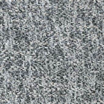 Woven fabric texture in mine shaft gray with heathered beige and lighter gray threads, displaying a complex, multi-directional weave and subtle text.
