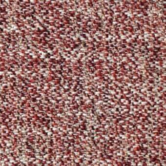 Brick red tweed fabric texture with speckled weave, displaying “reflex > fabric > francoforte” text, matte finish.