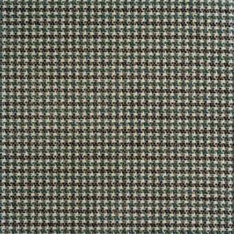 Cream, teal, and brown woven fabric sample with square pattern; “Carnaby Street” Reflex “Plantation” textile displays dense, nubby texture.