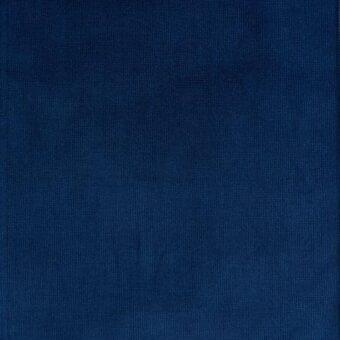 Navy blue fabric texture with a matte finish and woven vertical grain, labeled “reflex venezia 77 tarawera” for luxury textile samples.