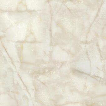 Polished onyx oro marble texture with creamy white base and irregular gold veins, exhibiting reflective surface and organic patterns.