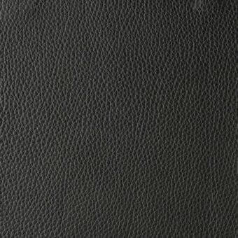 Black leather texture displaying a dense grain pattern, matte finish, and subtle creases; studio sample marked “reflex > leather > 118 henne”.