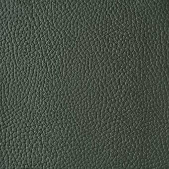 Dark green leather texture sample, “n241 mirto,” displays a pebble grain pattern and matte finish with tonal variations throughout the surface.