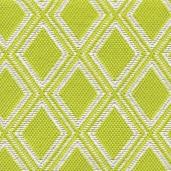 Lime green “rombi verdi” fabric sample with woven diamond geometric pattern, off-white defining lines, consistent tight weave, studio lighting.