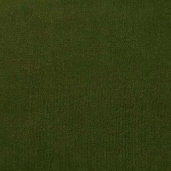 Green Rugiano rug, indoor fabric model 1401, short pile with textured surface, solid olive tone, neutral studio backdrop.