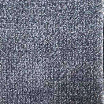 Gray textured rug with looped pile, displaying a uniform pattern and finished border, identified as Rugiano 1013 ming fabric.