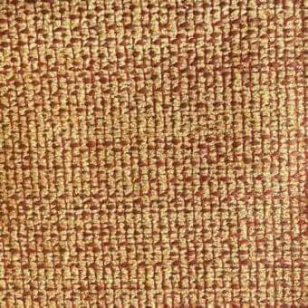 Woven rug, gold and terracotta, grid pattern with circular nodes; textured matte surface, Rugiano Souci fabric collection.