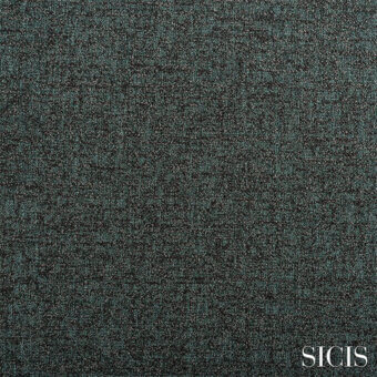 SICIS Ares fabric, dark teal woven textile with granular texture, mottled gray and blue shades, matte finish, studio shot.