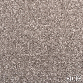 Smoky fabric texture from Sicis, muted gray with taupe undertones, finely woven granular surface, white brand script detail.