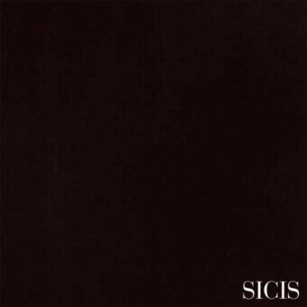 Dark brown fabric sample with a textured, granular weave and matte finish, displaying the “SICIS” brand name in serif typeface.