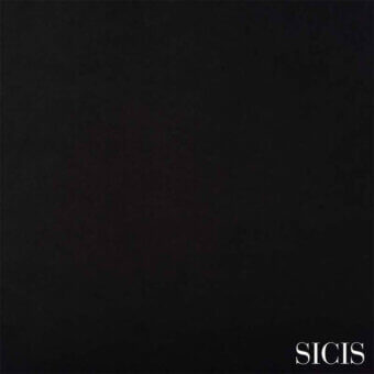 Black fabric sample with textured matte finish, displaying the “SICIS” brand name in white sans-serif font on a neutral backdrop.