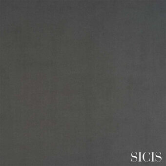 Sicis Nabuk fabric swatch in dark grey with a matte, granular texture and subtle brushed suede appearance, brand name at the corner.