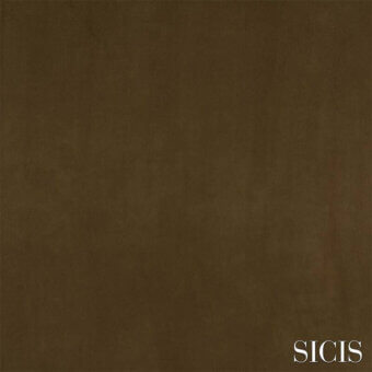 Sicis nabuk tobacco fabric texture with a velvety nap, deep brown color, and subtle tonal variations, featuring a logo detail.