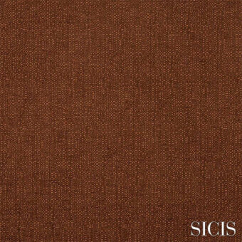 Bronze textile sample with linear weave, showcasing a warm, earthy tone and subtle color variations; SICIS branding present.