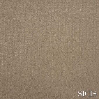 Sicis Selene sand fabric texture with a woven linear pattern, muted tone, matte finish, and dense structure; brand name in lower right.