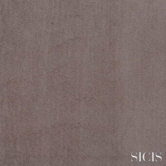 Beaver fur texture sample in muted sand tone, dense granular surface with mottled grayish-brown and beige variations, matte finish, SICIS branding.