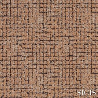 Sicis Eliodoro fabric texture with cracked terracotta pattern, interlocking geometric shapes, and matte finish; brand name at corner.