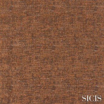 Sicis Liber bronze fabric sample displaying a dense, mottled weave with warm reddish-brown and golden-brown metallic tones.