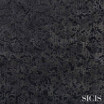 SICIS Sedatus Coal fabric texture displaying a dark charcoal gray mosaic of small square tesserae with subtle shimmer and matte finish.