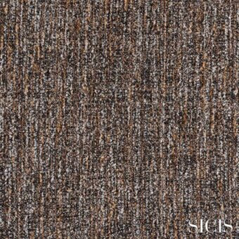 Sicis Thalia fabric in bronze features dense vertical ribbing, mottled brown and gray tones, and a rough, tactile texture for upholstery.