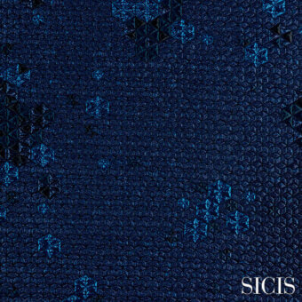 Sicis adamant blue fabric texture displaying a dense geometric diamond pattern, with subtle iridescent tonal variations and a raised surface.