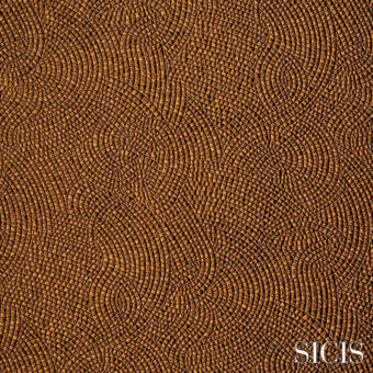 Bolis bronze fabric sample showcases concentric curved lines in a repeating ripple pattern, featuring a mosaic-like texture and tonal variations.