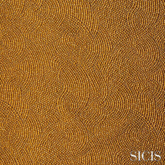 Sicis Bolis gold mosaic texture features undulating rectangular tesserae in amber and champagne tones, creating a dense, shimmering surface.