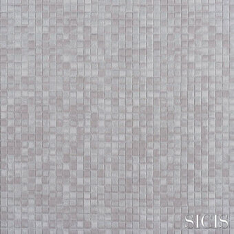 Sicis Cardea fabric in grey features a woven square tile pattern, matte finish, and subtle tonal variations creating a textured appearance.