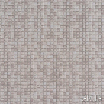 Sicis Cardea Pearl fabric texture displays a gray, beige, and taupe woven grid of small square tiles with a matte, slightly raised surface.