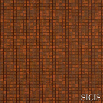 Sicis Cardea fabric texture displaying a grid of small, rust-colored square tiles with tonal variations and a slightly raised, three-dimensional surface.