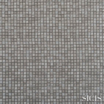 Gray woven fabric texture with a metallic grid pattern, displaying “SICIS” branding and “cardea titan” label details.