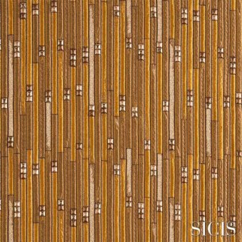 Sicis fabric with vertical fibre gold pattern, narrow rectangular strips in bronze and gold tones, with square metallic accents.