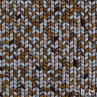 Fishbone textile pattern in bronze, silver, and gold tones with a chevron arrangement; woven fabric texture; SICIS branding visible.