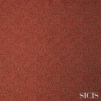 Sicis Nexus fabric, red and gold speckled texture, matte finish, densely woven textile with white brand lettering.