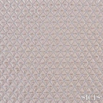 Sicis fabric texture, pale gray geometric triangles, powder finish with subtle iridescence, grid pattern, SICIS logo visible.