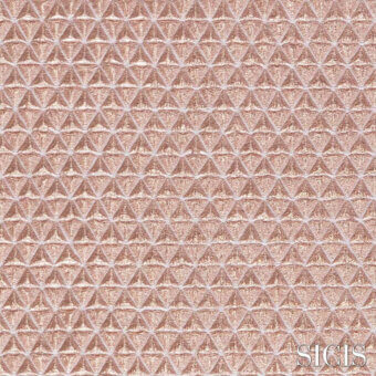 Sicis Trigono Vitreo Rose textile displays a geometric triangular pattern in muted rose and gold tones with a reflective, dimensional surface.