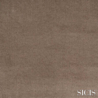 Sicis Vanitas fabric swatch in dove gray, exhibiting a matte, granular texture resembling woven linen with brand text detail.