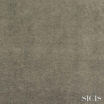 Sicis Vanitas fabric sample, dark gray-green, granular texture with matte finish and subtle tonal variations, featuring white SICIS logo.