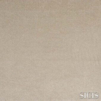 Sicis Vanitas Pearl fabric swatch, beige and light gray woven texture, matte finish, subtle pearlescent sheen, brand name detail.