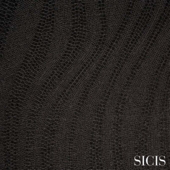 SICIS Wave Black fabric sample, dense cracked pattern, monochromatic black tones, radiating wave formations, granular texture, fabric (c).