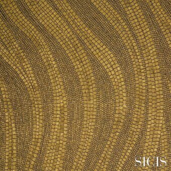 SICIS fabric, gold mosaic tesserae, undulating wave pattern with bronze and reflective gold color variations, textured surface.