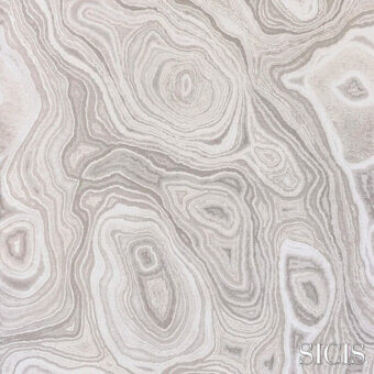 Sicis fabric sample, agate grey, displays swirling concentric circles evoking layered stone with a smooth, matte, woven texture.