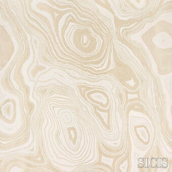 Sicis fabric sample, ivory agate texture, displaying concentric swirling patterns in cream and beige tones with a polished finish.